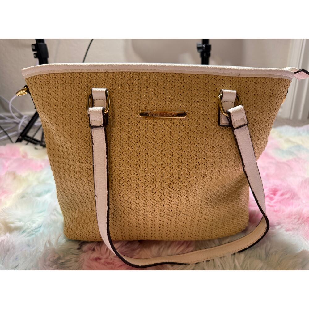 Steve Madden Straw Tote Natural White Crossbody Bag EUC